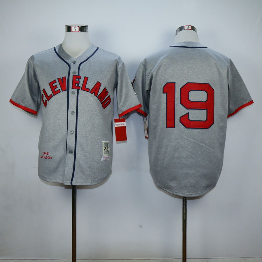 Men Cleveland Indians #19 Feller Grey Throwback MLB Jerseys->cleveland indians->MLB Jersey